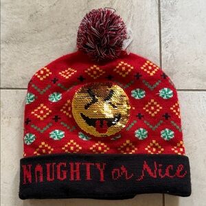 Kids Naughty or Nice Emoji Beanie - Red and Black